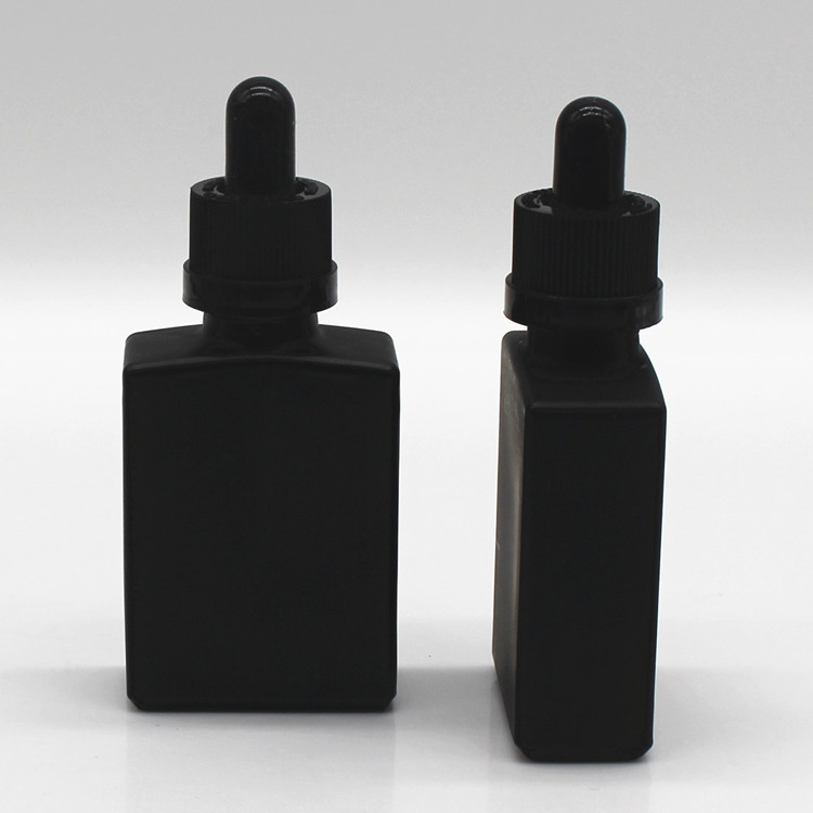 30ml flat square perfume glass bottle frosted Matt black essential oil bottle with dropper