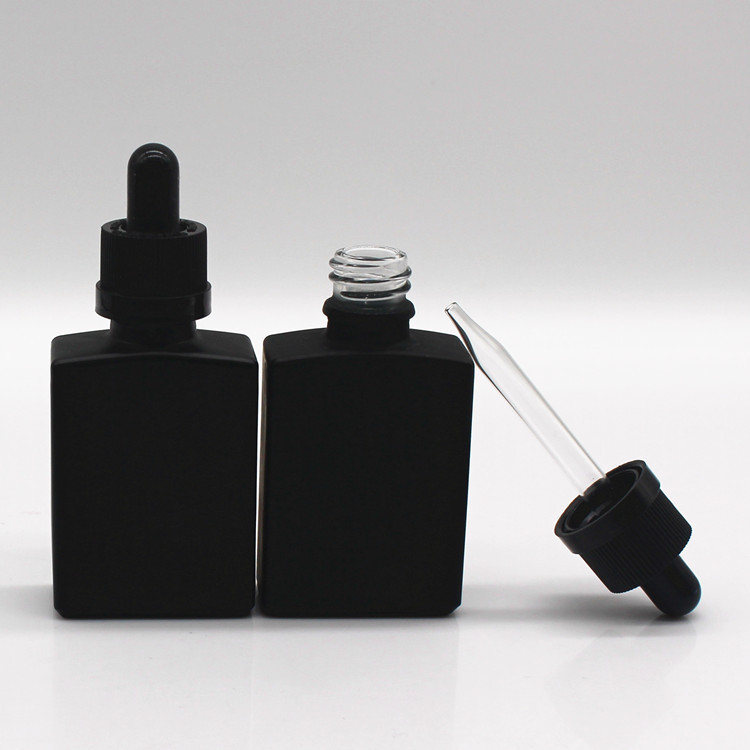30ml flat square perfume glass bottle frosted Matt black essential oil bottle with dropper