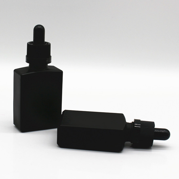 30ml flat square perfume glass bottle frosted Matt black essential oil bottle with dropper