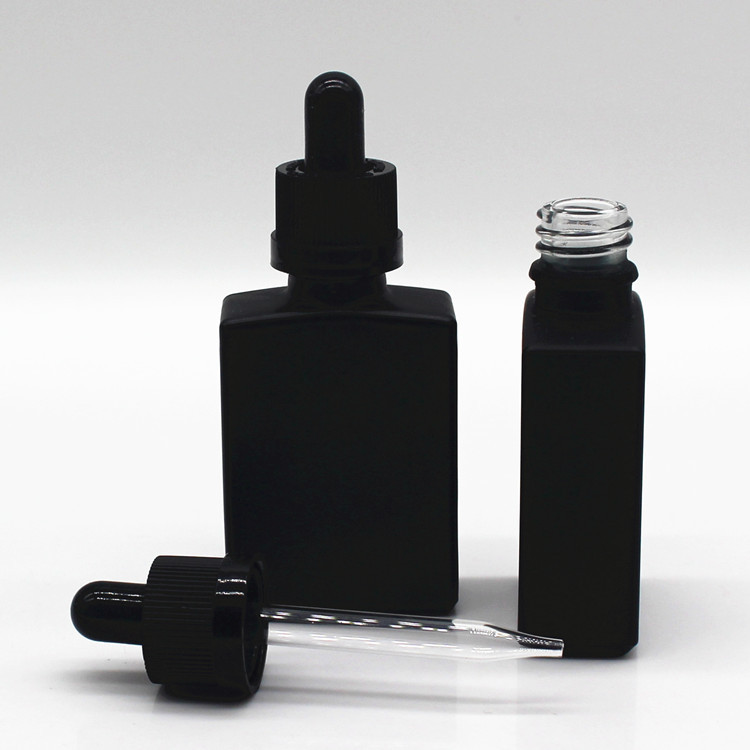 30ml flat square perfume glass bottle frosted Matt black essential oil bottle with dropper