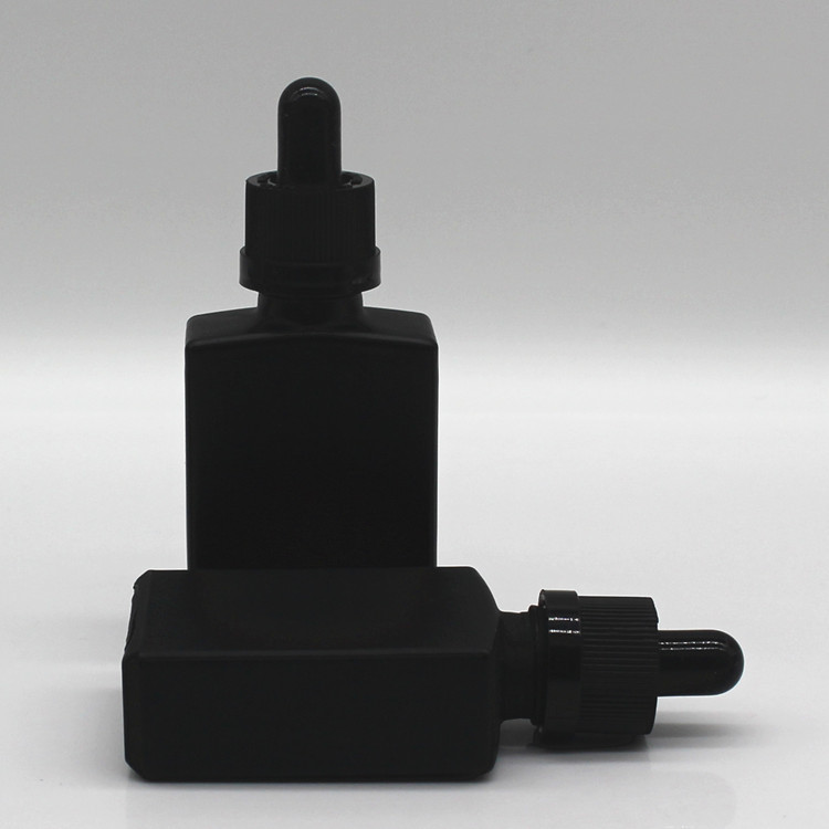 30ml flat square perfume glass bottle frosted Matt black essential oil bottle with dropper