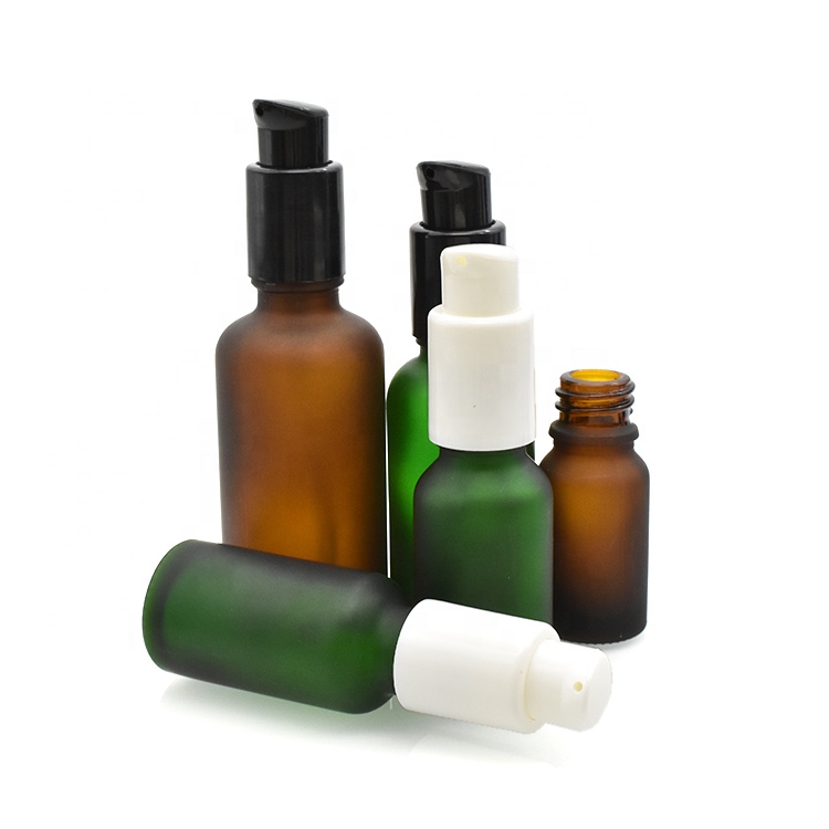 30ml frosted amber glass pump lotion bottle 5ml 10ml 15ml 20ml 50ml 100ml matt clear amber blue green cosmetic glass bottle