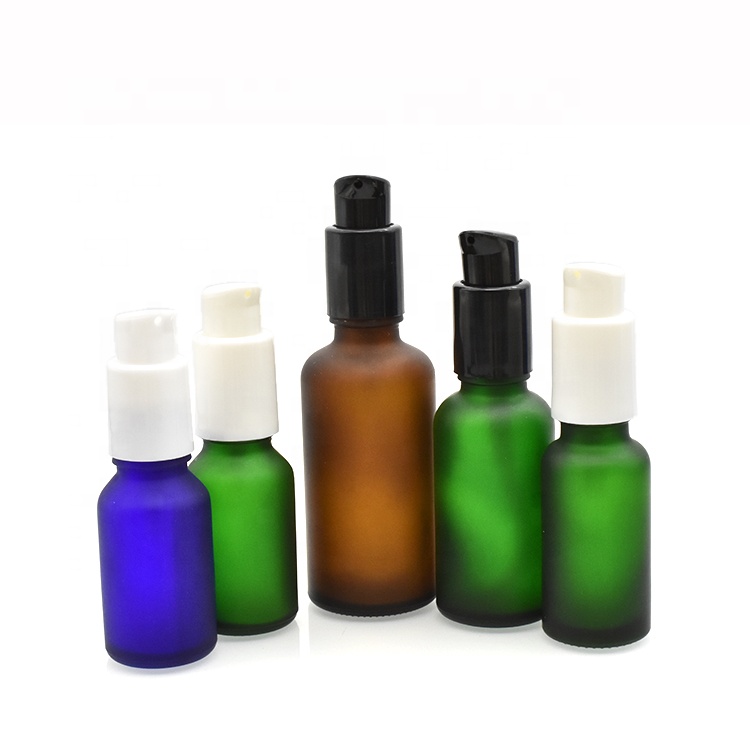 30ml frosted amber glass pump lotion bottle 5ml 10ml 15ml 20ml 50ml 100ml matt clear amber blue green cosmetic glass bottle