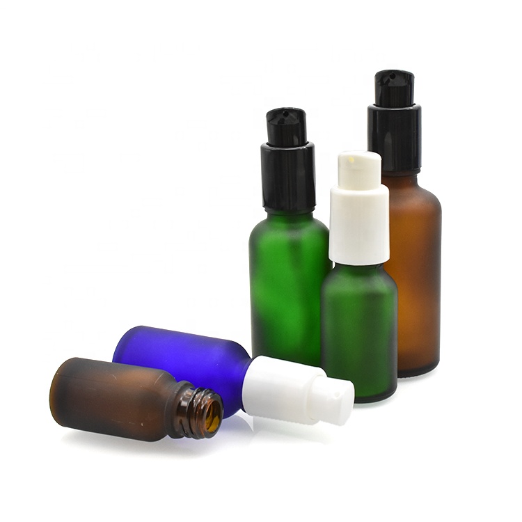 30ml frosted amber glass pump lotion bottle 5ml 10ml 15ml 20ml 50ml 100ml matt clear amber blue green cosmetic glass bottle