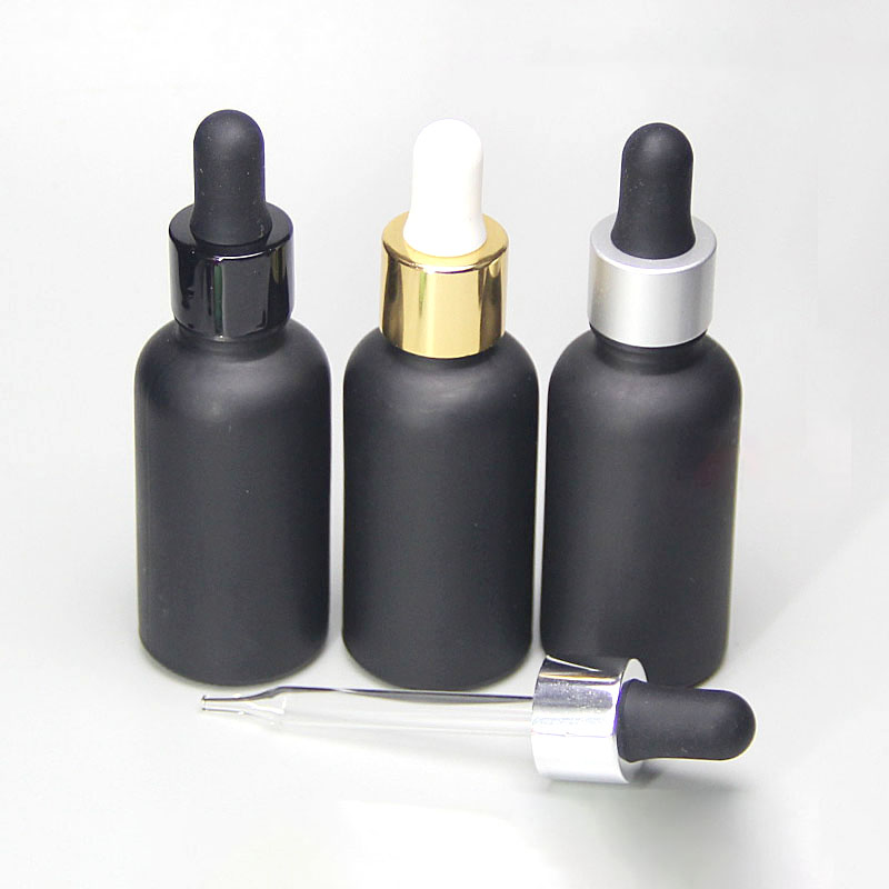 30ml frosted black glass dropper eliquid ejuice stock bottle with golden silver black aluminum cap