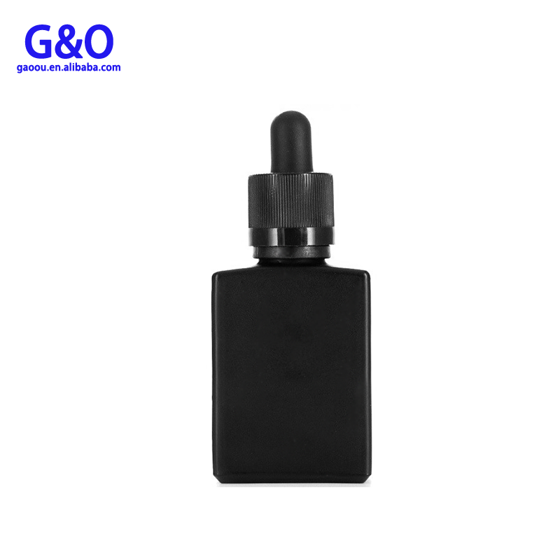 30ml frosted black square glass bottle with Euro dropper cap 1oz matte black beard oil container glass essential oil vial