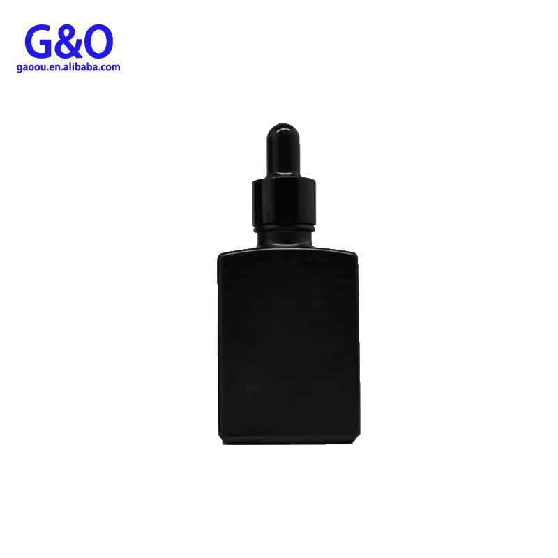 30ml frosted black square glass bottle with Euro dropper cap 1oz matte black beard oil container glass essential oil vial