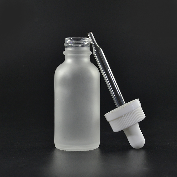 30ml frosted clear cosmetic boston dropper glass bottle with childproof hollow cap