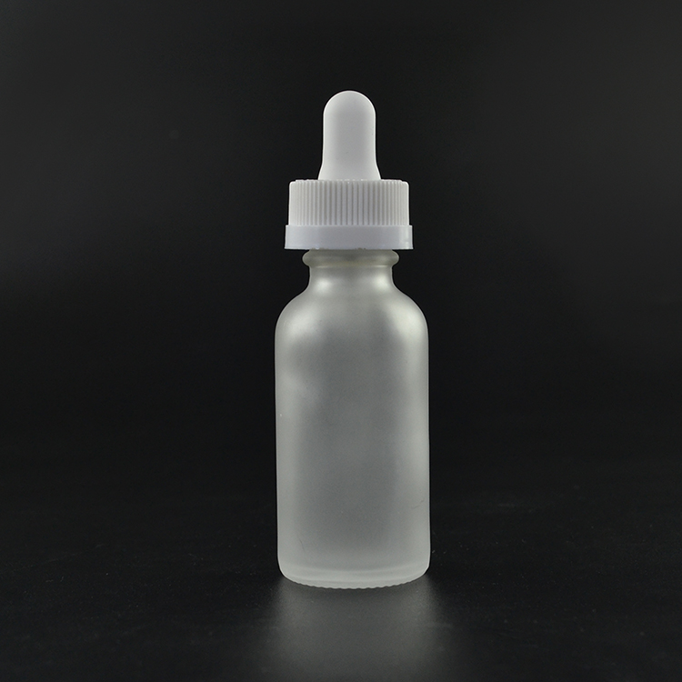30ml frosted clear cosmetic boston dropper glass bottle with childproof hollow cap
