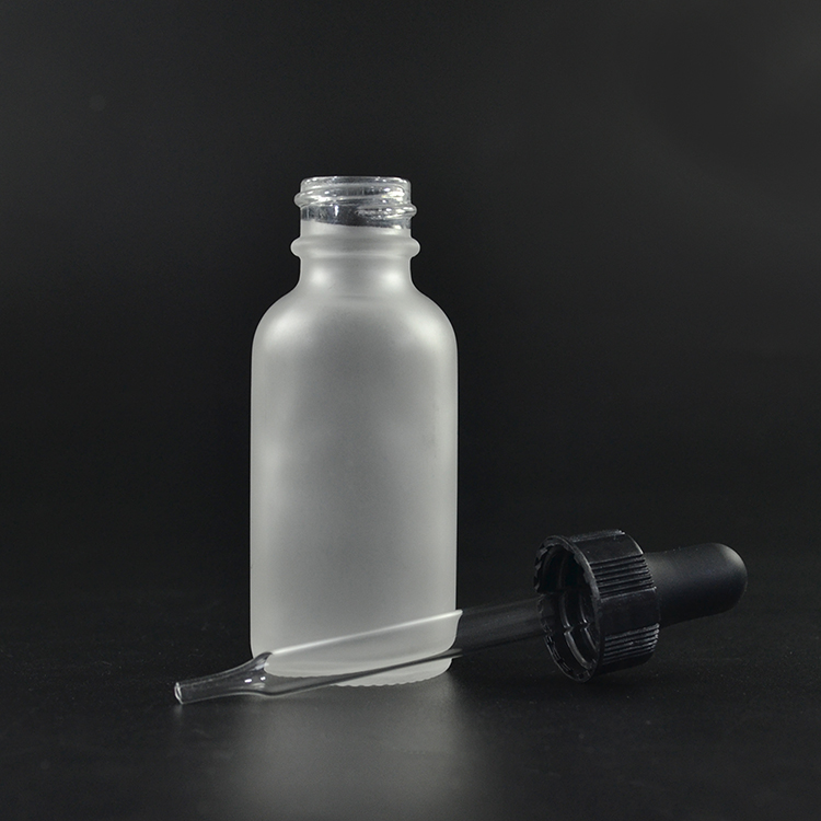 30ml frosted clear cosmetic boston dropper glass bottle with childproof hollow cap