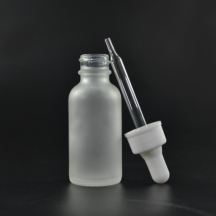 30ml frosted clear cosmetic boston dropper glass bottle with childproof hollow cap