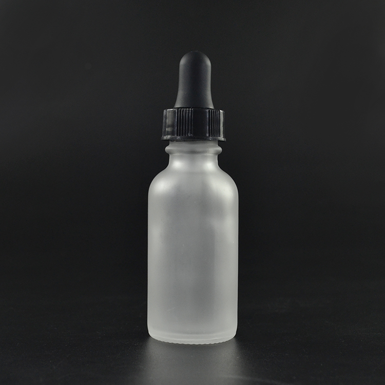 30ml frosted clear cosmetic boston dropper glass bottle with childproof hollow cap