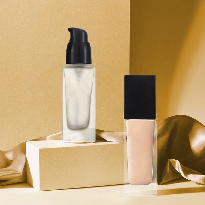 30ml frosted clear cosmetic essence sunscreen bottles container BB cream square glass liquid foundation lotion bottle