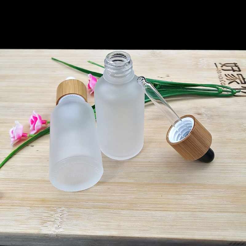 30ml frosted glass dropper bottle eco-friendly bamboo lid essential oil Pipette bottles cosmetic packaging container