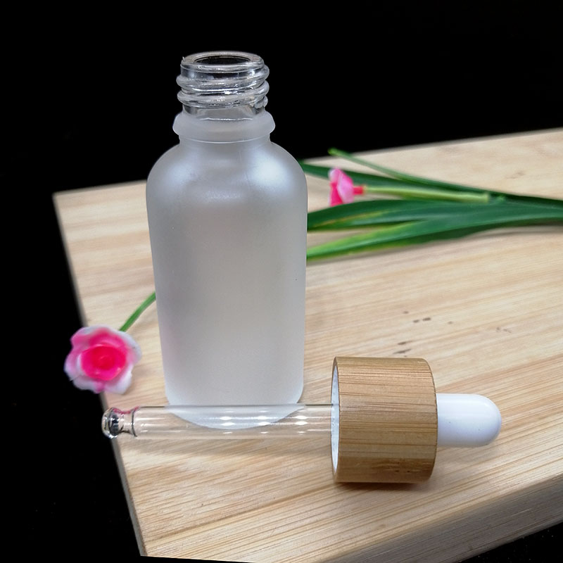 30ml frosted glass dropper bottle eco-friendly bamboo lid essential oil Pipette bottles cosmetic packaging container