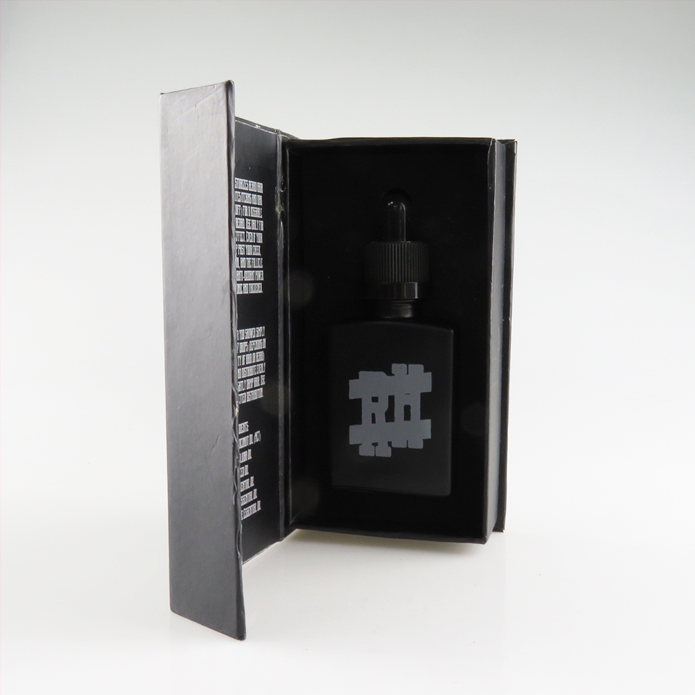 30ml frosted matt black rectangle glass bottle with custom packaging paper box