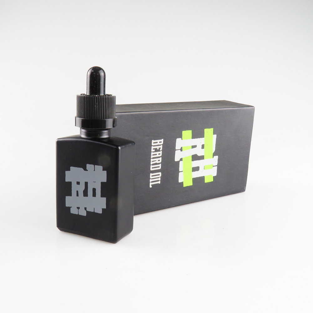 30ml frosted matt black rectangle glass bottle with custom packaging paper box