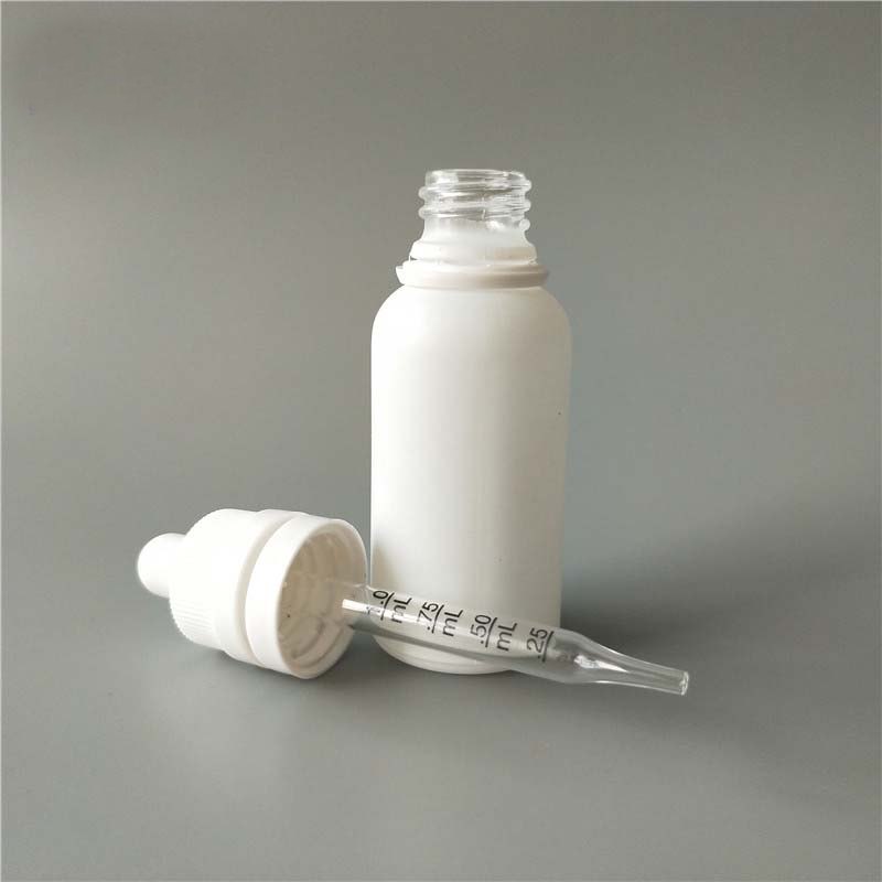 30ml frosted/matte white e liquid bottles with super tamperproof caps 30ml calibrated pipette glass dropper bottles
