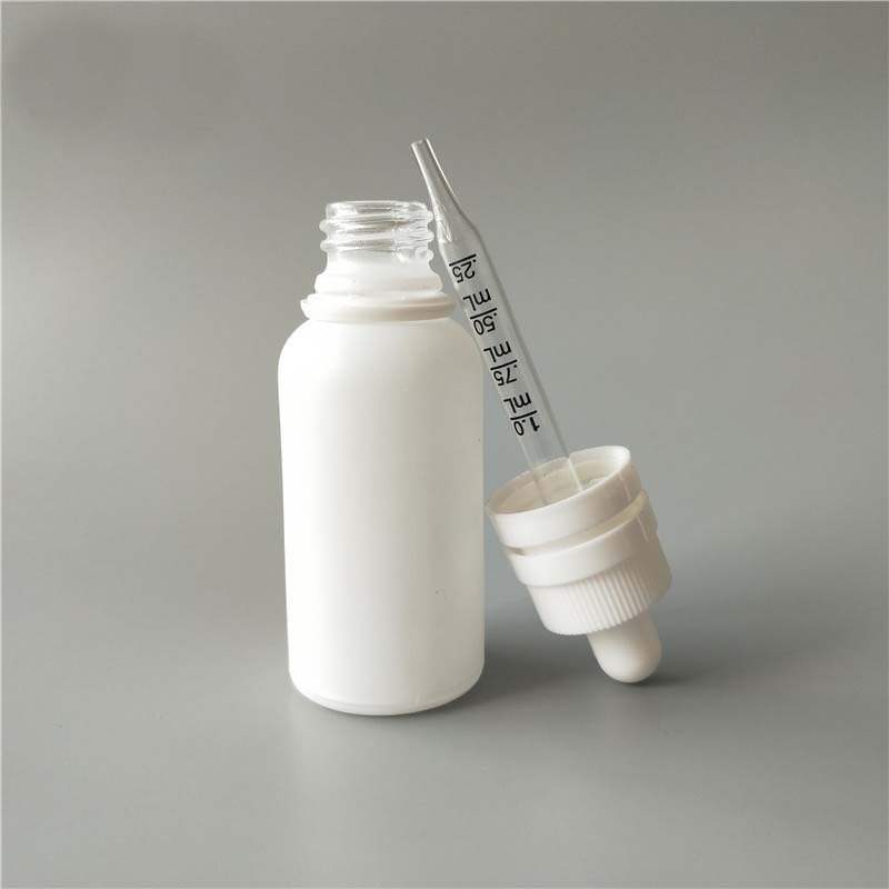 30ml frosted/matte white e liquid bottles with super tamperproof caps 30ml calibrated pipette glass dropper bottles