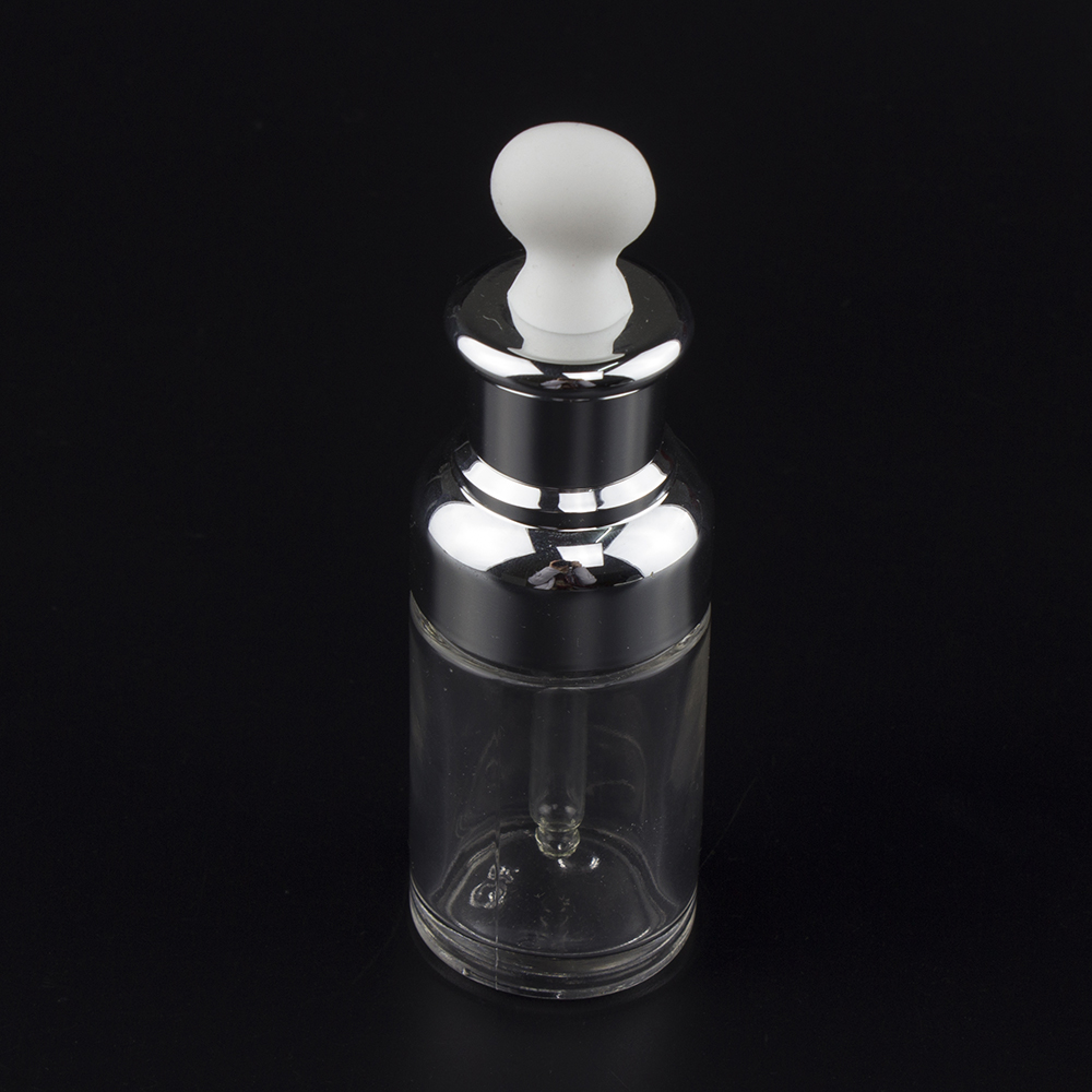30ml glass Silver or golden essential oil bottle with UV plastic cap, empty 30ml glass dropper for cosmetic packaging