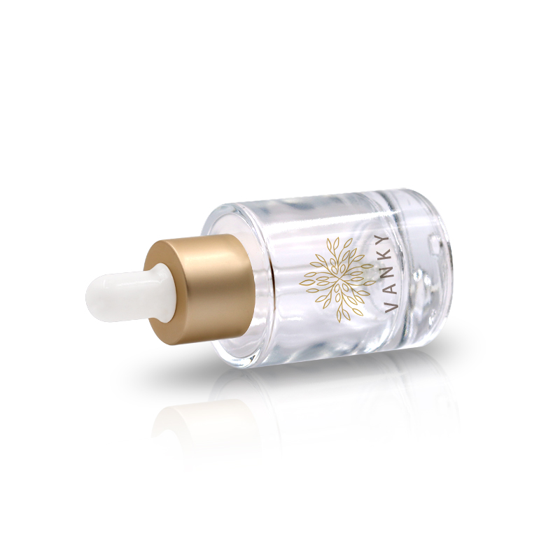 30ml glass cosmetic face serum bottle with golden matte dropper