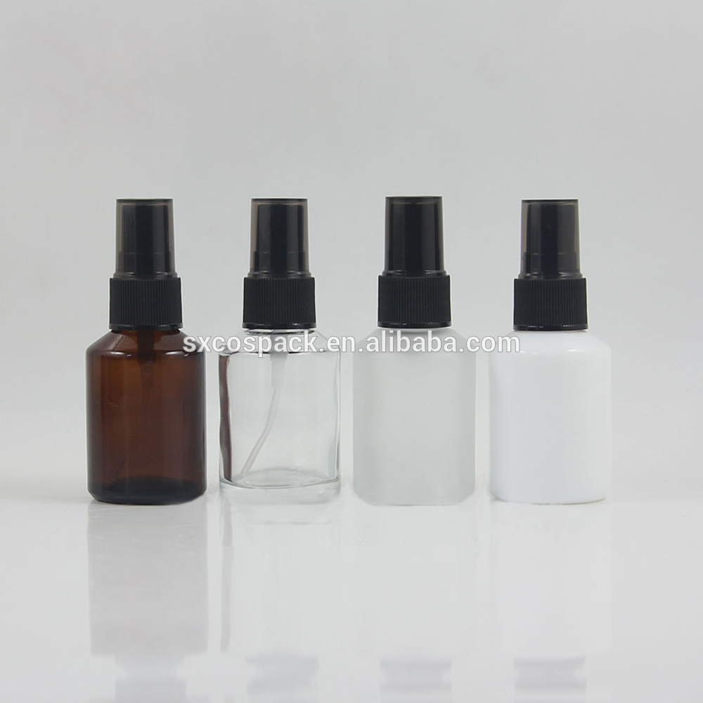 30ml glass cosmetic opal white ,matte clear, brown and clear spray bottle with  cap
