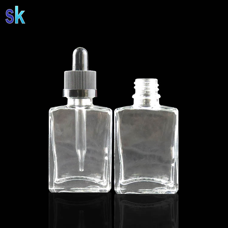 30ml glass rectangle clear e liquid dropper bottle