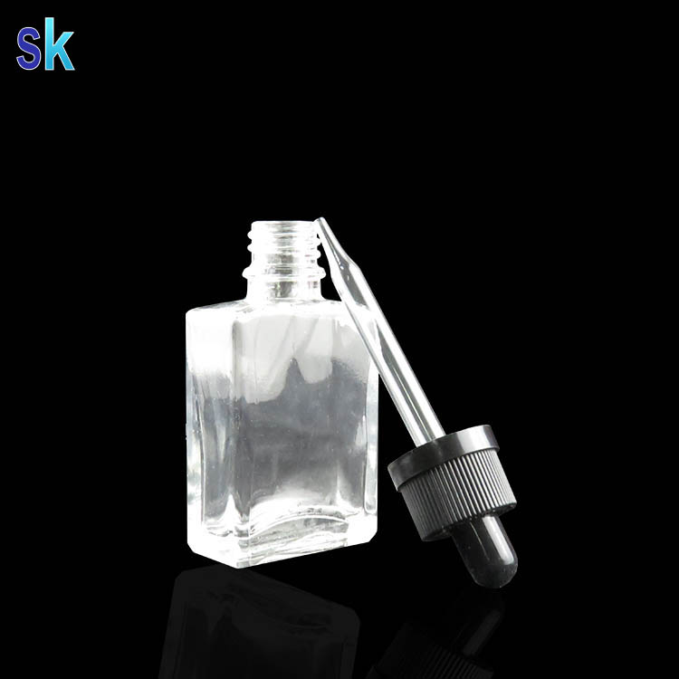 30ml glass rectangle clear e liquid dropper bottle