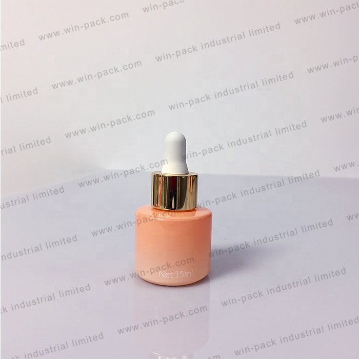 30ml gradient orange essential oil glass dropper bottle with shinny gold aluminum collar and matte white silicone rubber head