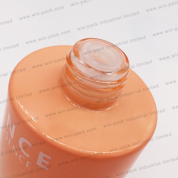 30ml gradient orange essential oil glass dropper bottle with shinny gold aluminum collar and matte white silicone rubber head