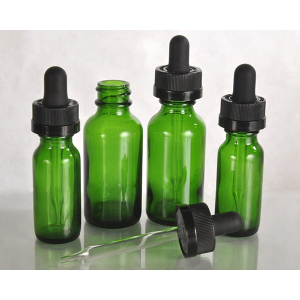 30ml green glass essential oil bottles Boston round bottle with glass dropper
