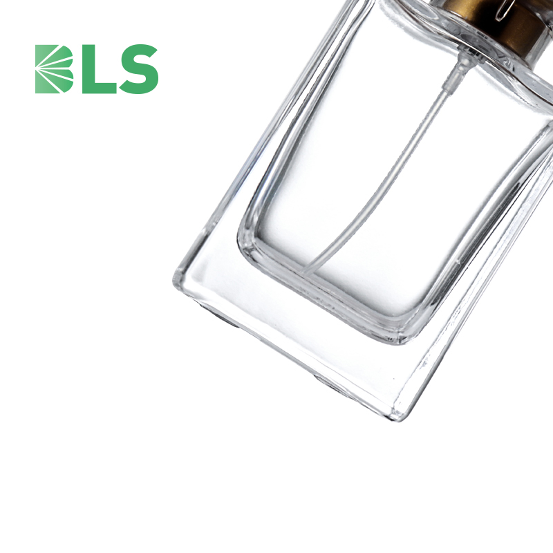 30ml high quality unique flat bottom transparent glass perfume spray bottle with square shape cap