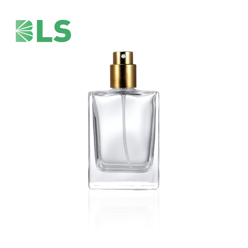 30ml high quality unique flat bottom transparent glass perfume spray bottle with square shape cap