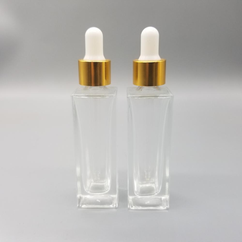 30ml hot sale square essential oil bottle with golden alumina dropper