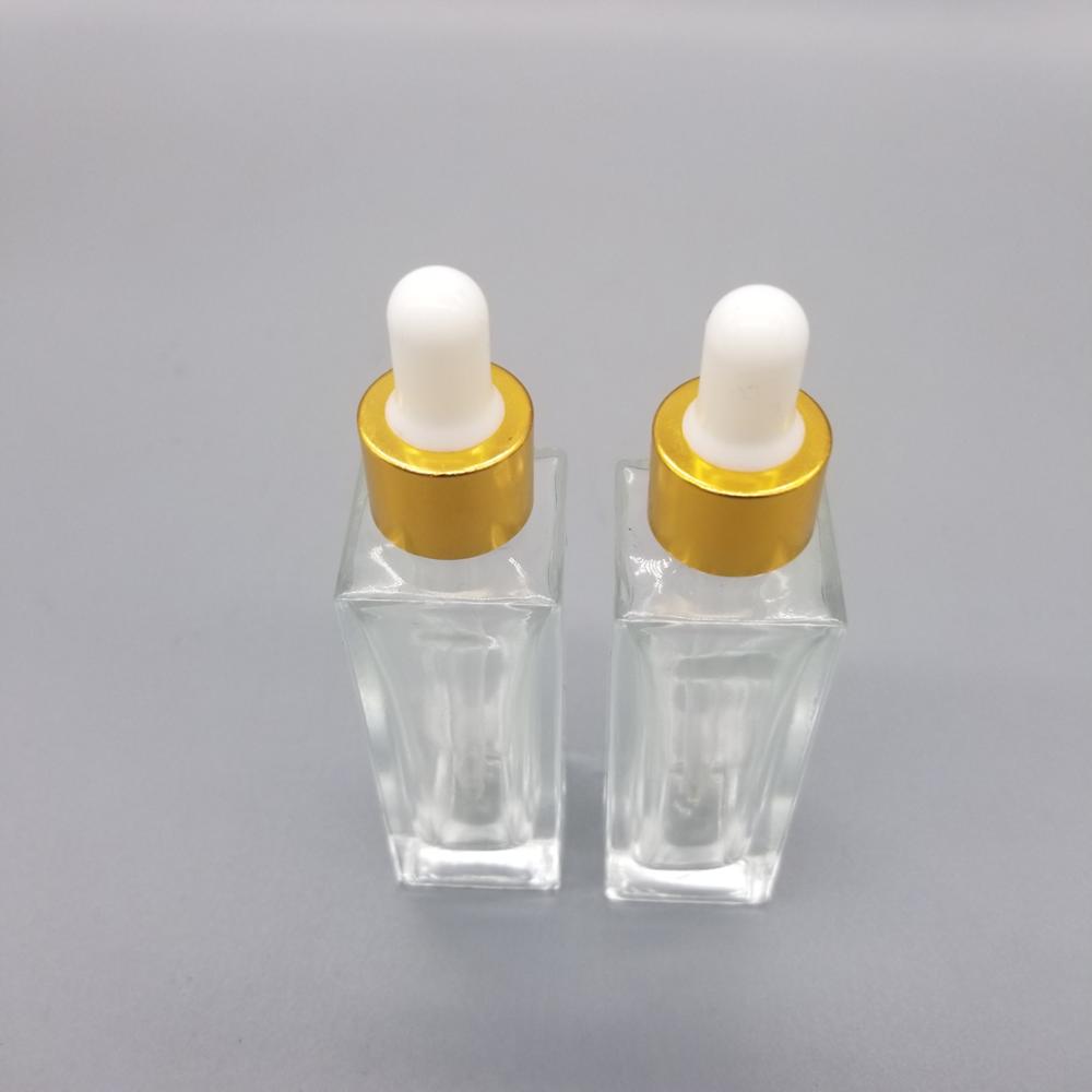 30ml hot sale square essential oil bottle with golden alumina dropper