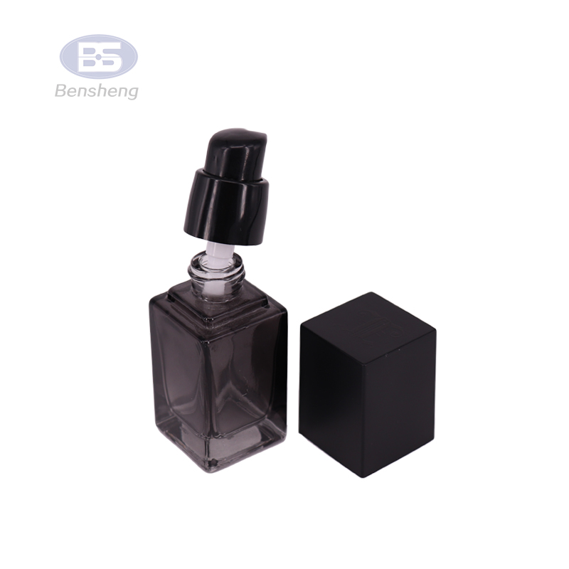 30ml liquid foundation frosted glass bottle Square with black pressing lotion pump cosmetic packaging container