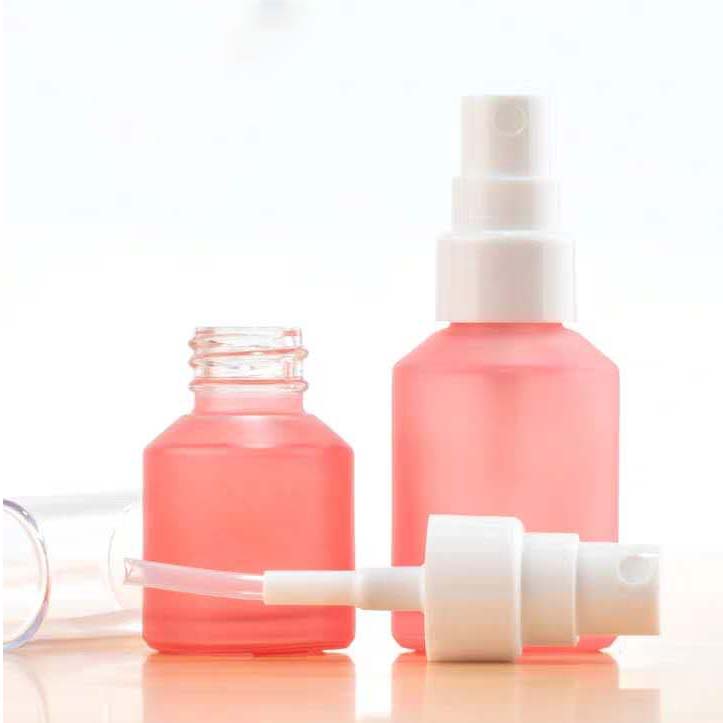 30ml luxury skincare pink amber glass lotion pump glass jars wholesale cylinder cosmetic packaging container serum bottle empty