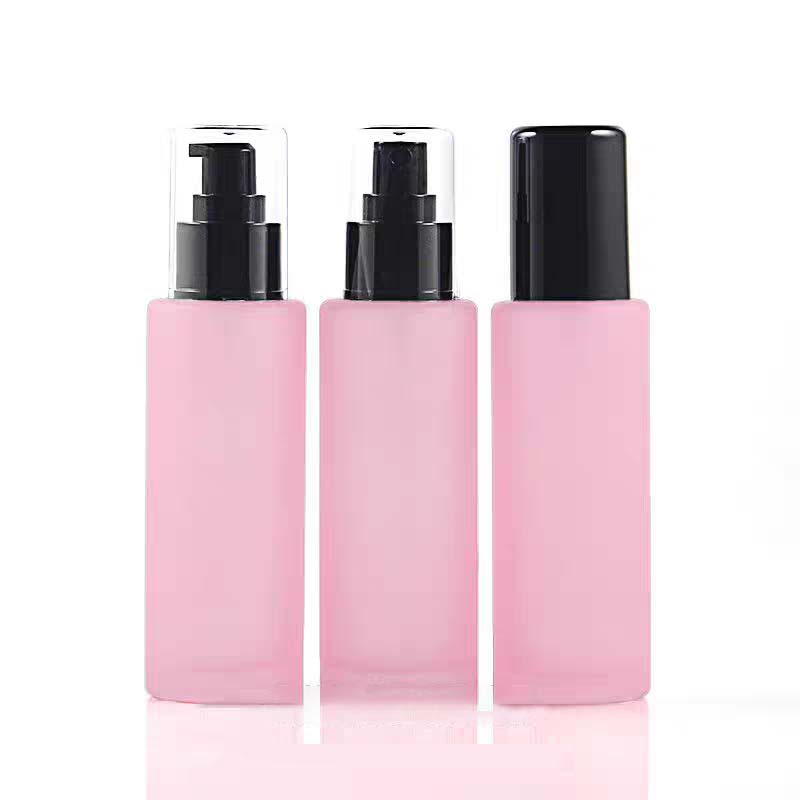 30ml luxury skincare pink amber glass lotion pump glass jars wholesale cylinder cosmetic packaging container serum bottle empty