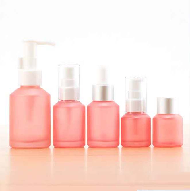 30ml luxury skincare pink amber glass lotion pump glass jars wholesale cylinder cosmetic packaging container serum bottle empty