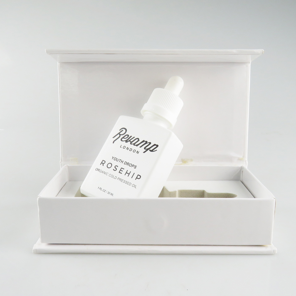 30ml matt frosted white rectangle glass dropper bottle with printing paper box
