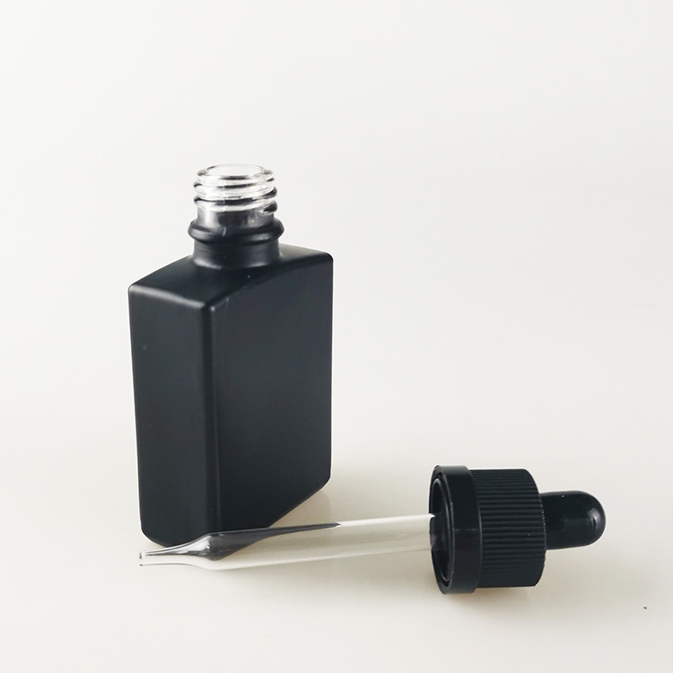 30ml matte black flat square rectangle glass dropper bottle for e liquid oil CBD oil