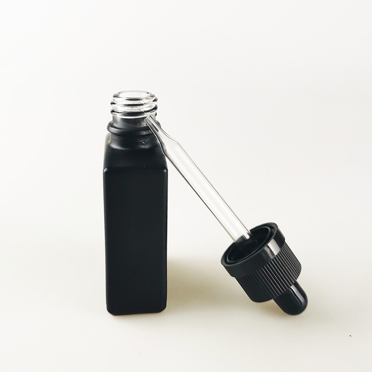 30ml matte black flat square rectangle glass dropper bottle for e liquid oil CBD oil