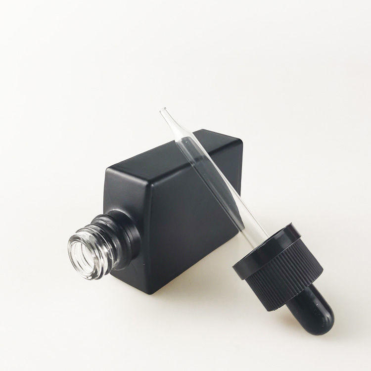 30ml matte black flat square rectangle glass dropper bottle for e liquid oil CBD oil