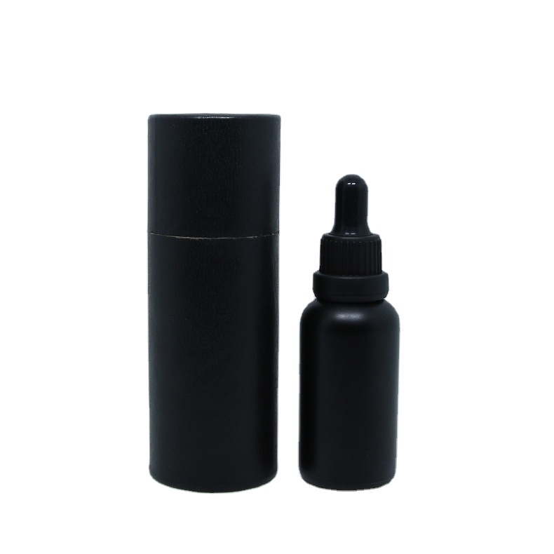 30ml matte black glass dropper bottle for e liquid and essential oil cosmetic packaging with paper tube