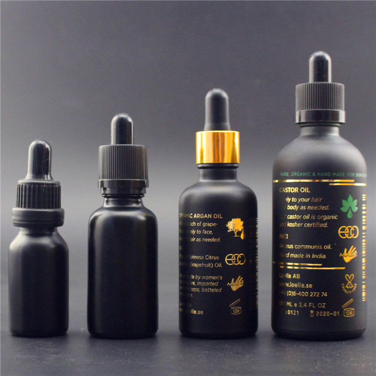 30ml matte black glass dropper bottle for e liquid and essential oil cosmetic packaging with paper tube