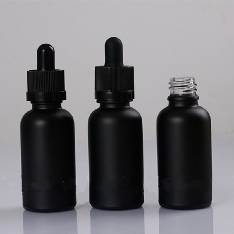 30ml matte black glass dropper bottle for e liquid and essential oil cosmetic packaging with paper tube