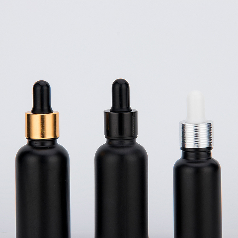 30ml matte black glass dropper bottles 1oz black frosted Glass Dropper Bottles with gold glass eye dropper