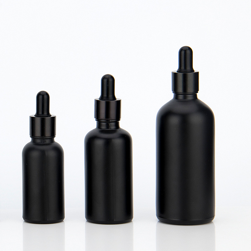 30ml matte black glass dropper bottles 1oz black frosted Glass Dropper Bottles with gold glass eye dropper
