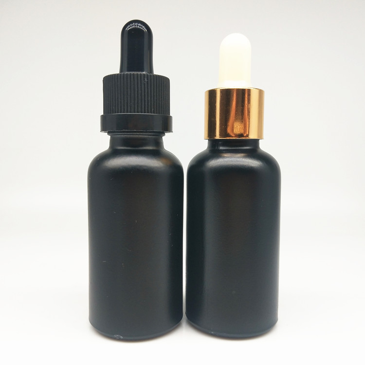 30ml matte black glass dropper bottles 1oz black frosted Glass Dropper Bottles with gold glass eye dropper