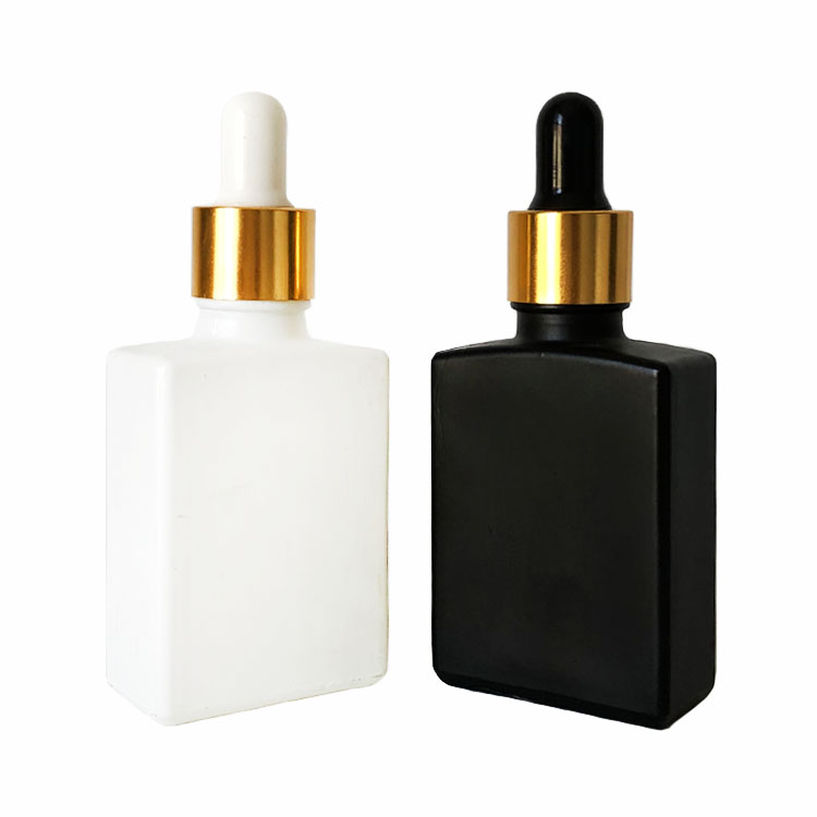 30ml matte black/white rectangle square bottles essential oil perfume glass dropper bottle with aluminum cap
